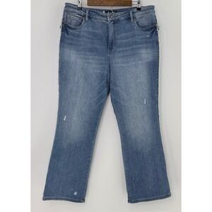 KUT From the Kloth Kelsey Flare Jeans High Rise Ankle Frayed‎ Hem 16 Preppy Boho